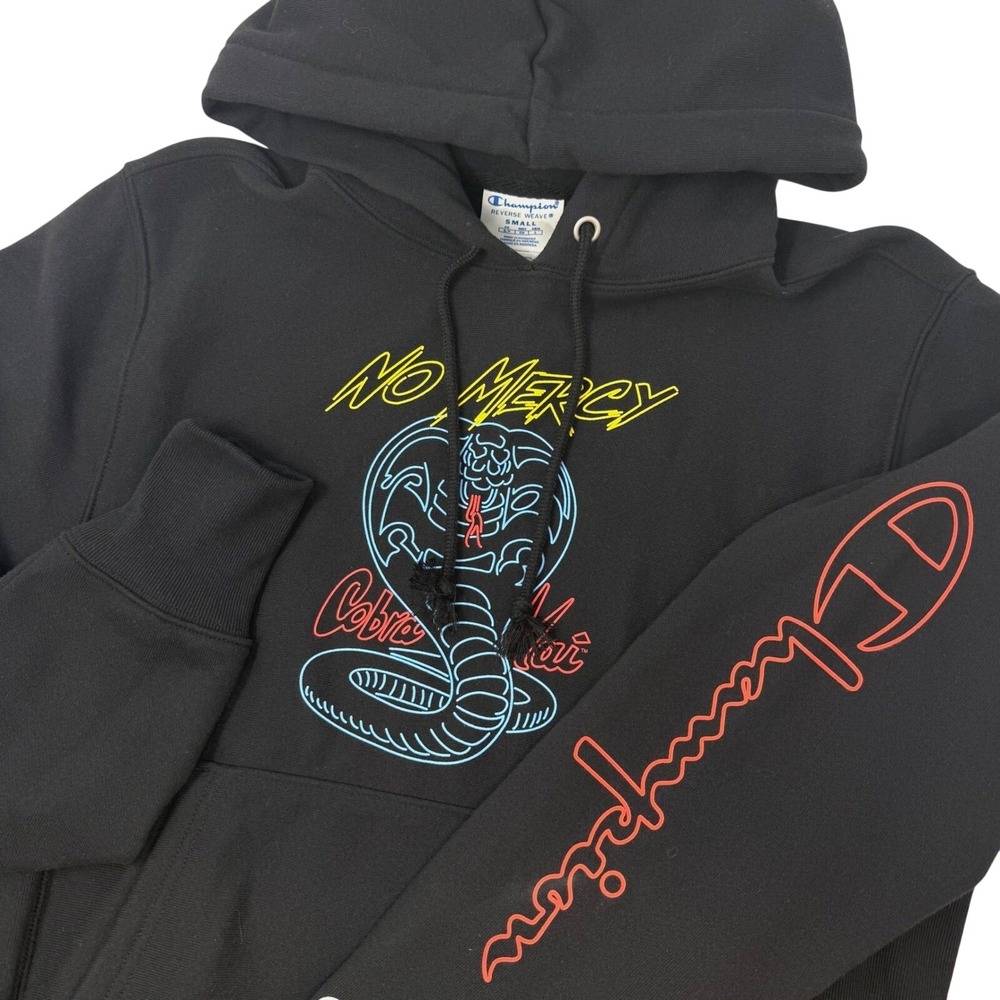 Champion‎ Reverse Weave Cobra Kai No Mercy Hoodie Mens Small Black Pullover
